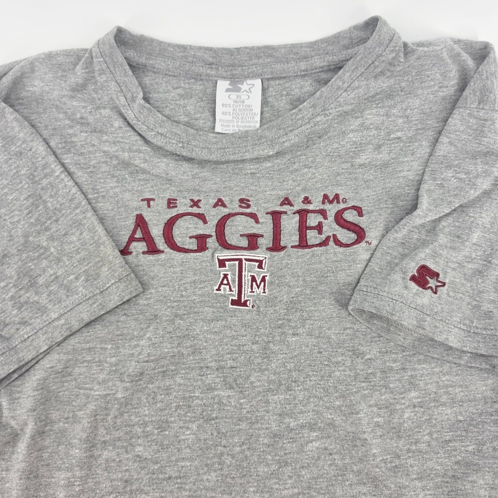 Starter Texas A&M Aggies T Shirt Youth XL Womens M Cropped Embroidered Gray NCAA